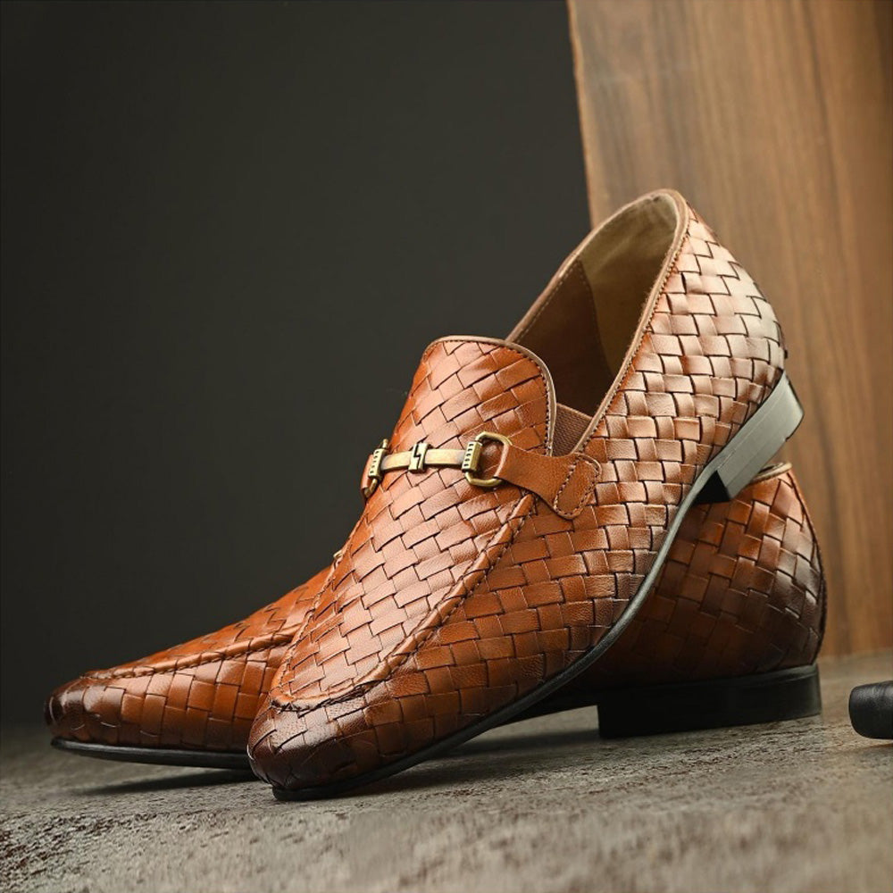 Valentino Genuine Leather Woven Slip-On Loafers for Men with Nulite Sole