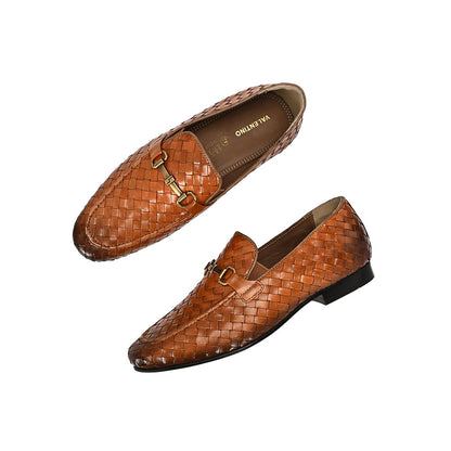 Valentino Genuine Leather Woven Slip-On Loafers for Men with Nulite Sole