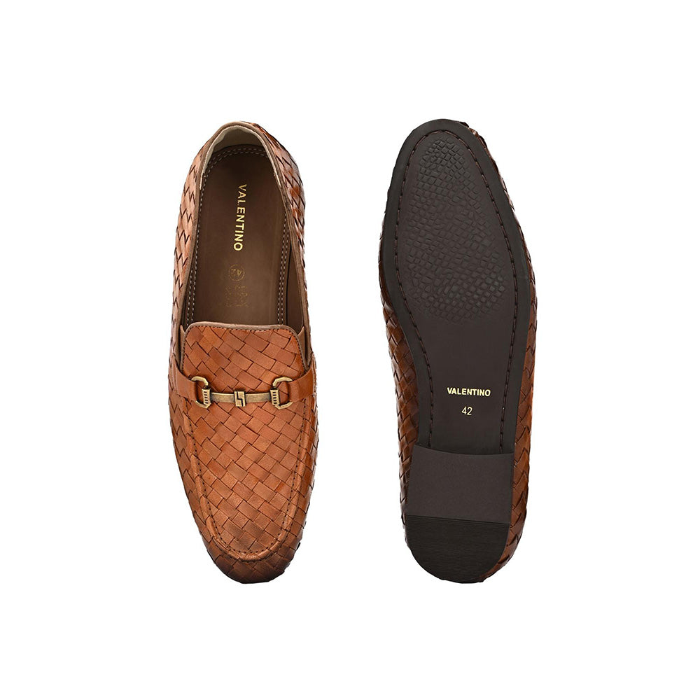 Valentino Genuine Leather Woven Slip-On Loafers for Men with Nulite Sole