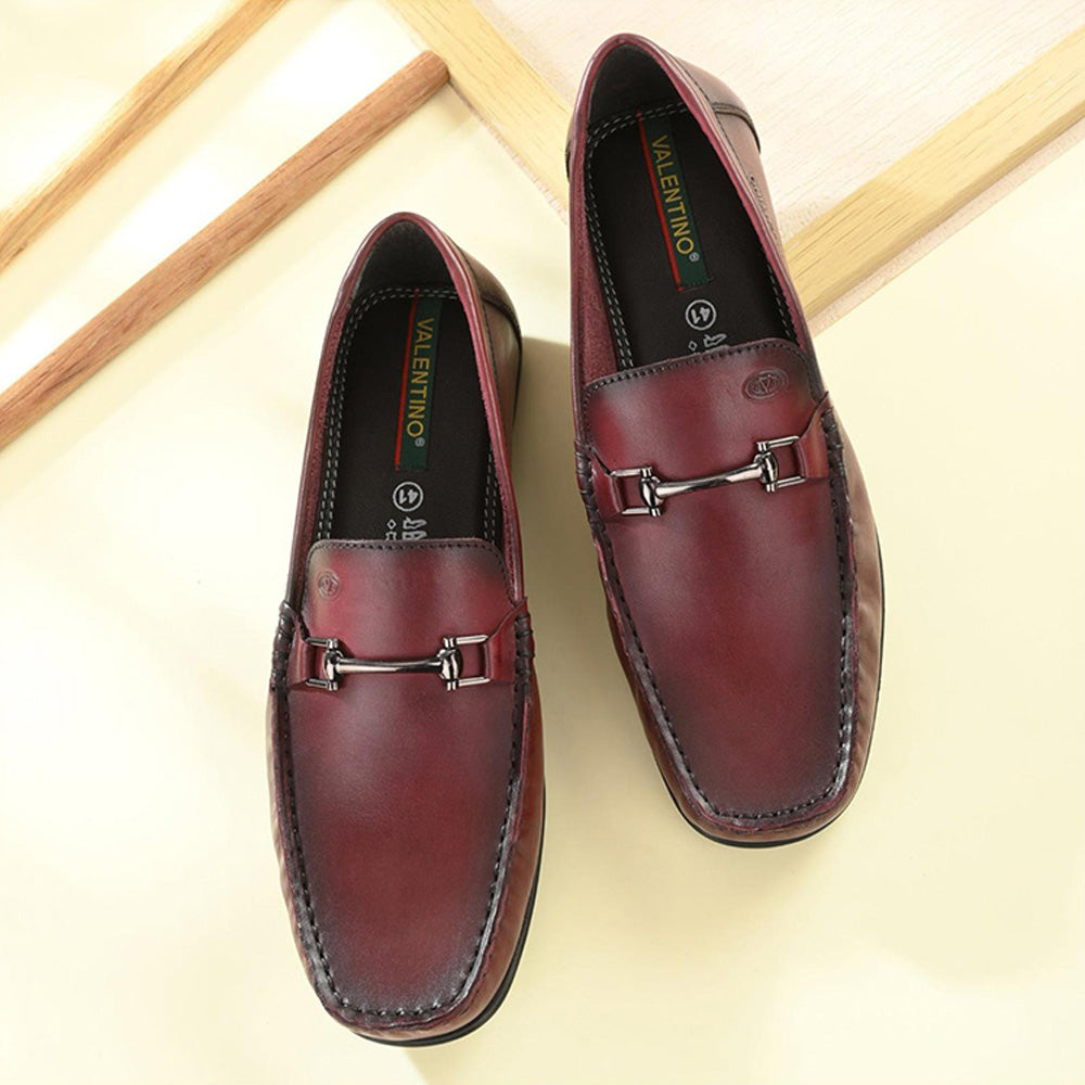 Valentino Men Premium Leather Bordo Slip on Loafer