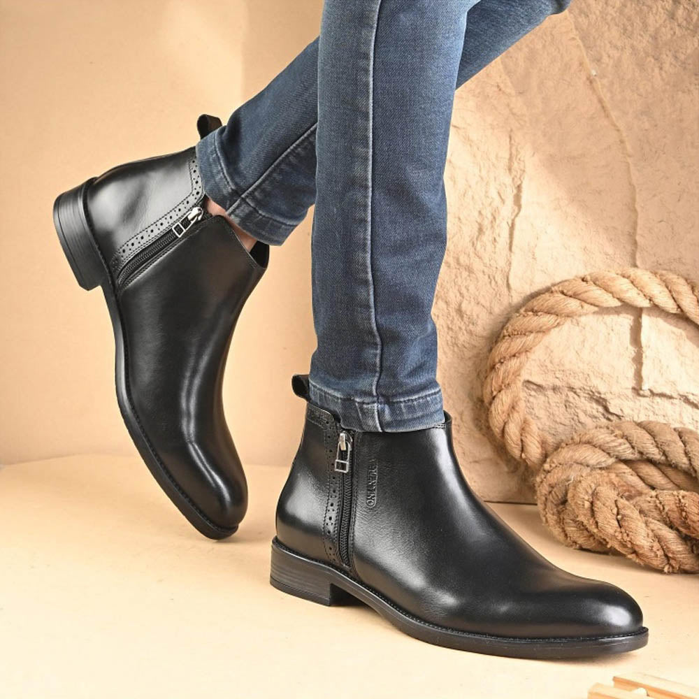 Valentino Men Premium Leather Ankle Side Zipper Boot