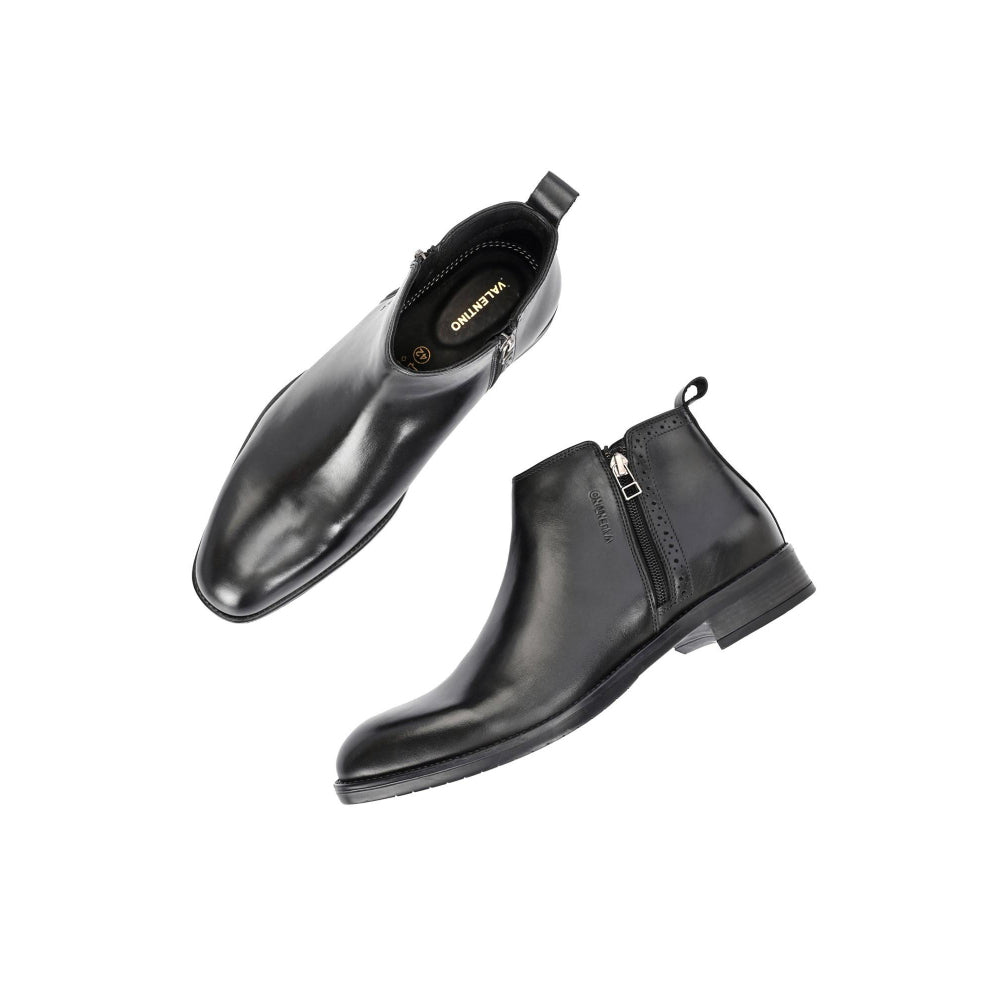 Valentino Men Premium Leather Ankle Side Zipper Boot