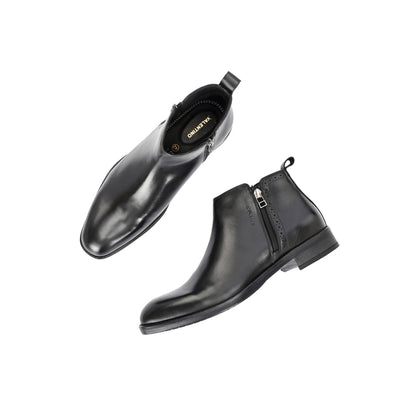 Valentino Men Premium Leather Ankle Side Zipper Boot