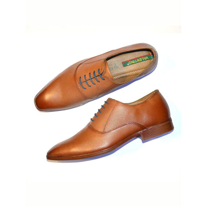 Valentino Men Premium Leather Cognac Lace-Up Formal Derby Shoes