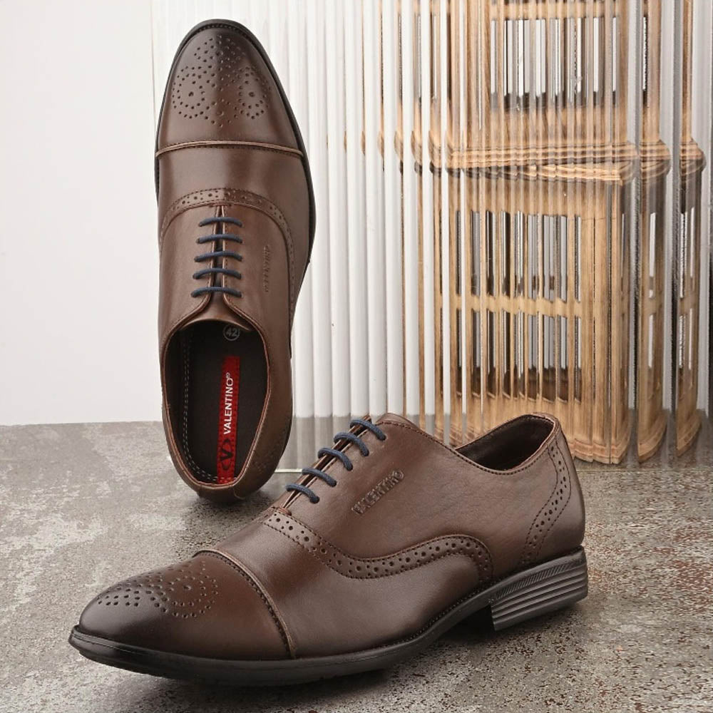 Valentino Men Premium Leather Brown Lace-Up Formal Derby Shoes