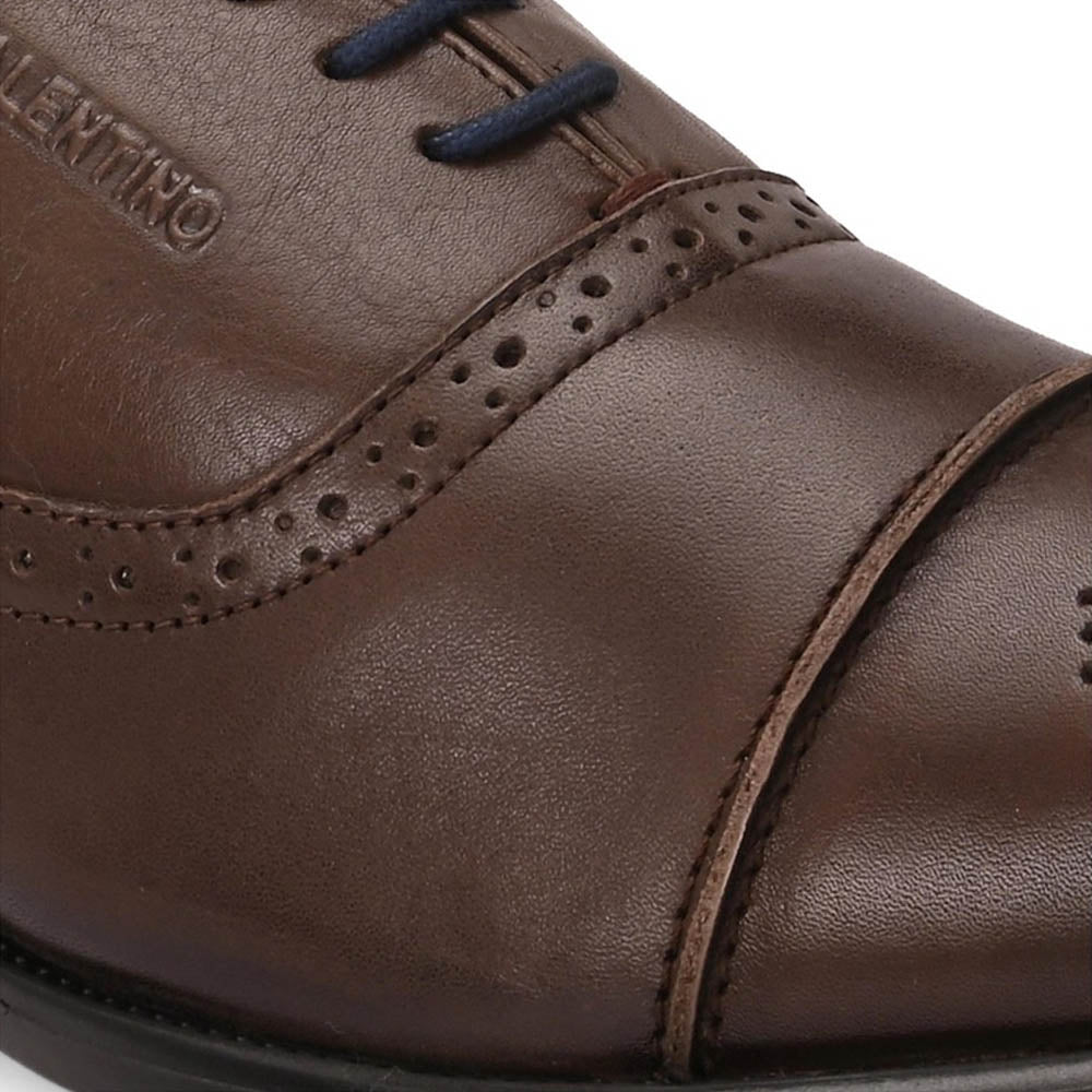 Valentino Men Premium Leather Brown Lace-Up Formal Derby Shoes