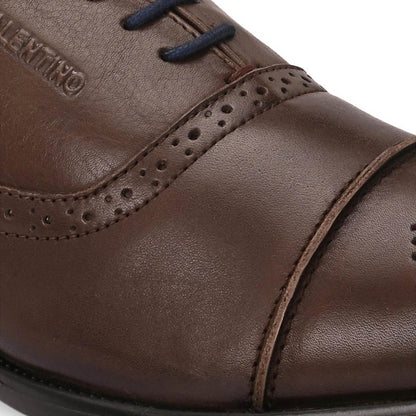 Valentino Men Premium Leather Brown Lace-Up Formal Derby Shoes