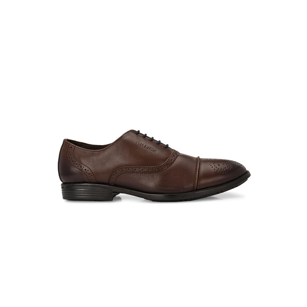 Valentino Men Premium Leather Brown Lace-Up Formal Derby Shoes