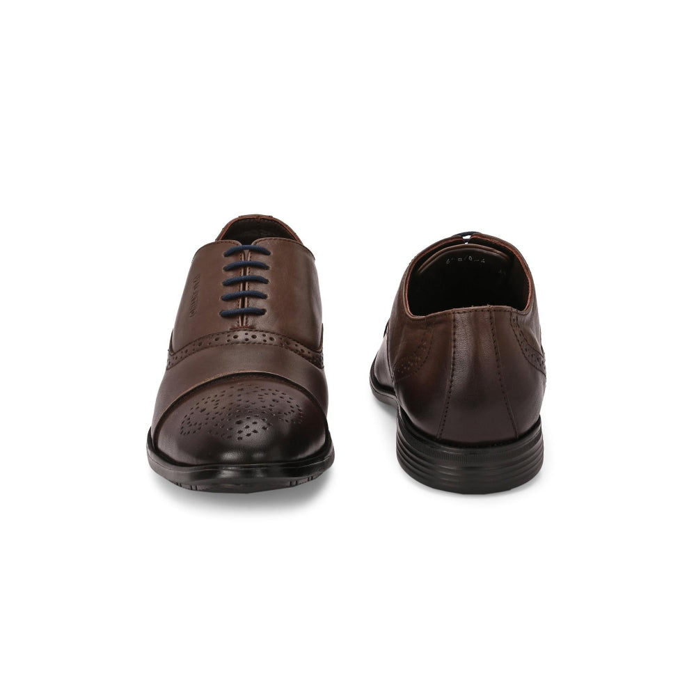 Valentino Men Premium Leather Brown Lace-Up Formal Derby Shoes