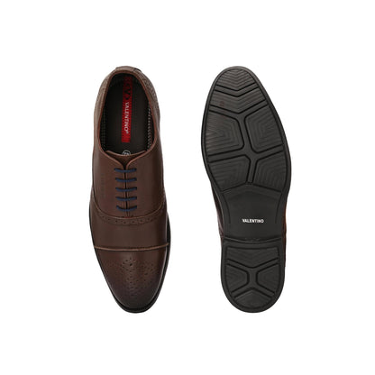 Valentino Men Premium Leather Brown Lace-Up Formal Derby Shoes