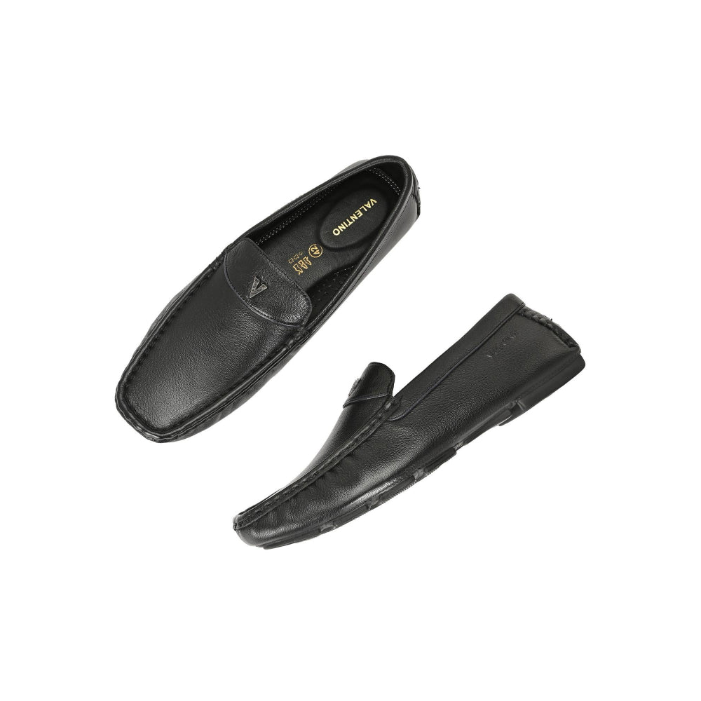 Valentino Men Premium Leather Black Casual Slip On Driving Loafers