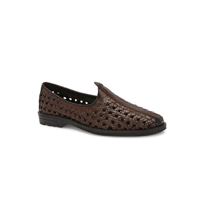 Valentino Men Premium Leather Ethnic Handwoven Slip-On Loafers