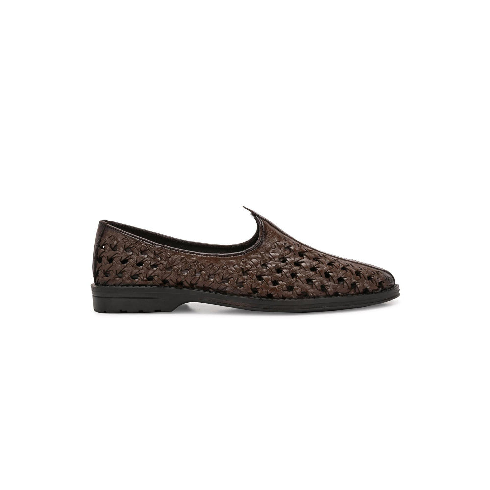 Valentino Men Premium Leather Ethnic Handwoven Slip-On Loafers