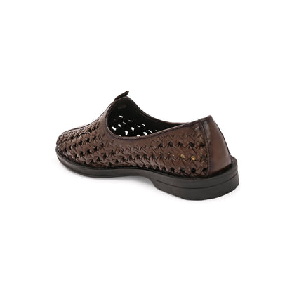 Valentino Men Premium Leather Ethnic Handwoven Slip-On Loafers