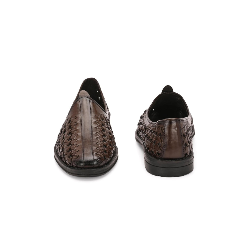 Valentino Men Premium Leather Ethnic Handwoven Slip-On Loafers