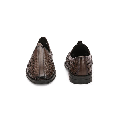 Valentino Men Premium Leather Ethnic Handwoven Slip-On Loafers