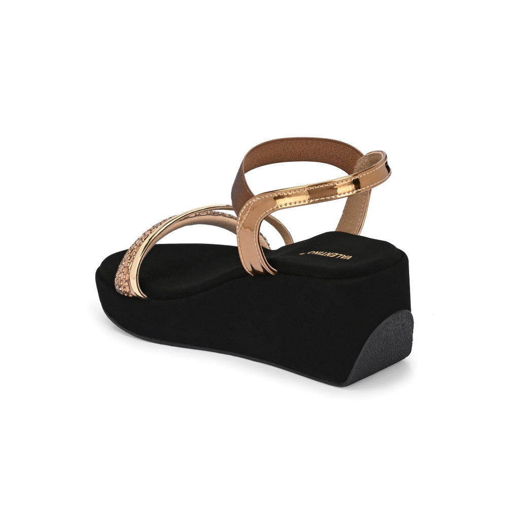 Valentino Women Copper metallic Embellished Wedge Sandals