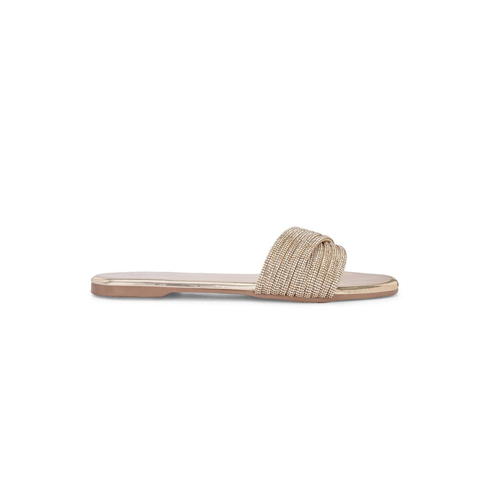 Valentino Women Gold Crystal Embellished Flat Slide Sandal