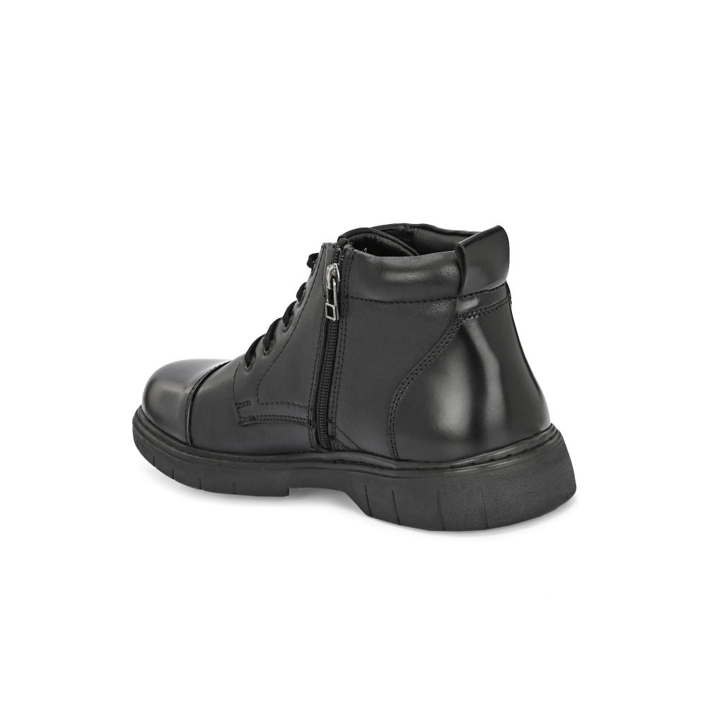 Valentino Men Premium Leather Lace-Up Ankle Boots with Side Zipper