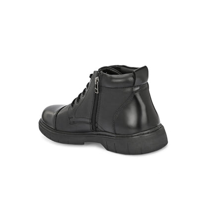 Valentino Men Premium Leather Lace-Up Ankle Boots with Side Zipper