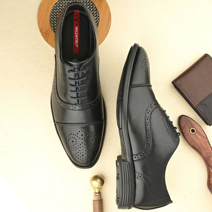 Valentino Men Premium Leather Lace-Up Formal Brogue Shoes