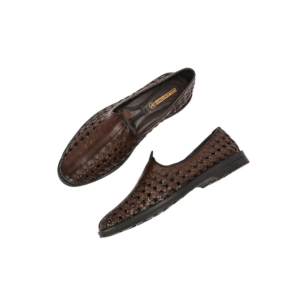 Valentino Men Premium Leather Ethnic Handwoven Slip-On Mojaris