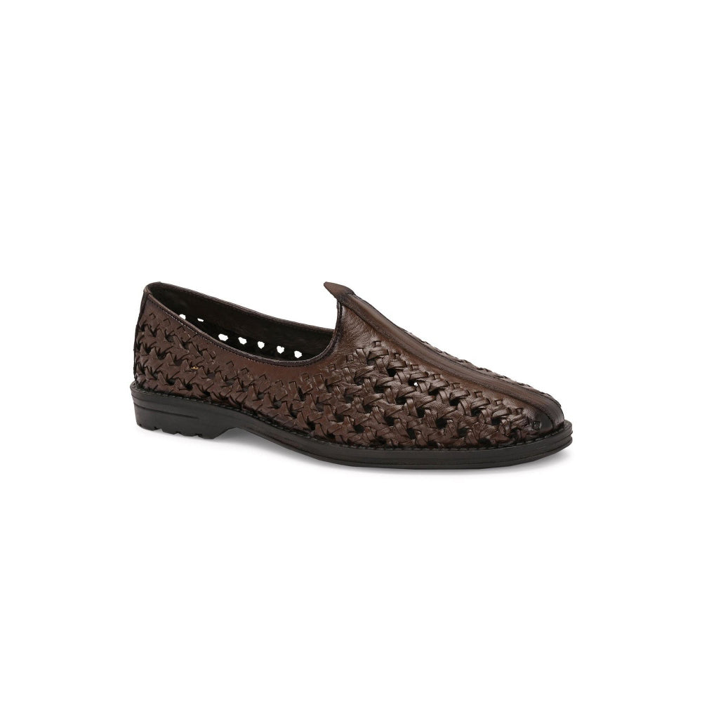 Valentino Men Premium Leather Ethnic Handwoven Slip-On Mojaris