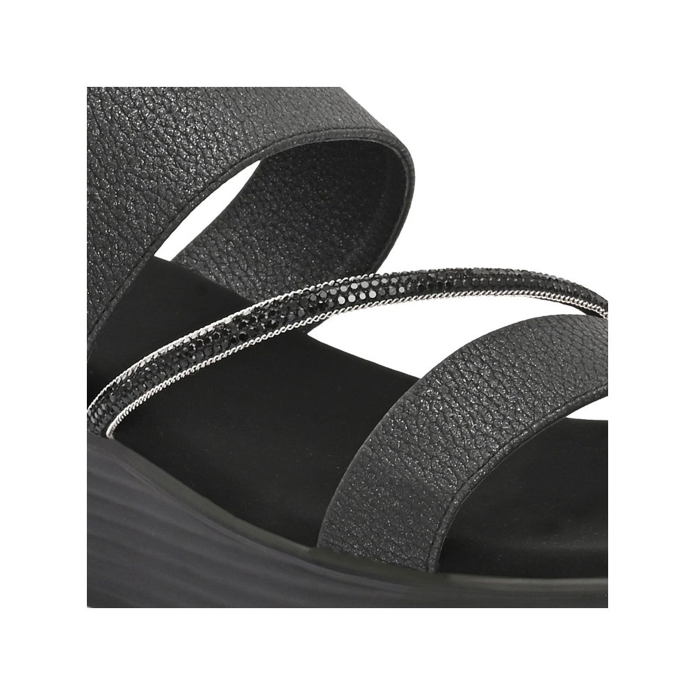Valentino Women Black double Strap Wedge Sandals