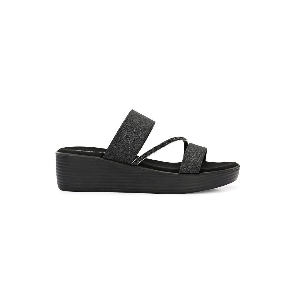 Valentino Women Black double Strap Wedge Sandals