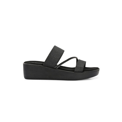 Valentino Women Black double Strap Wedge Sandals