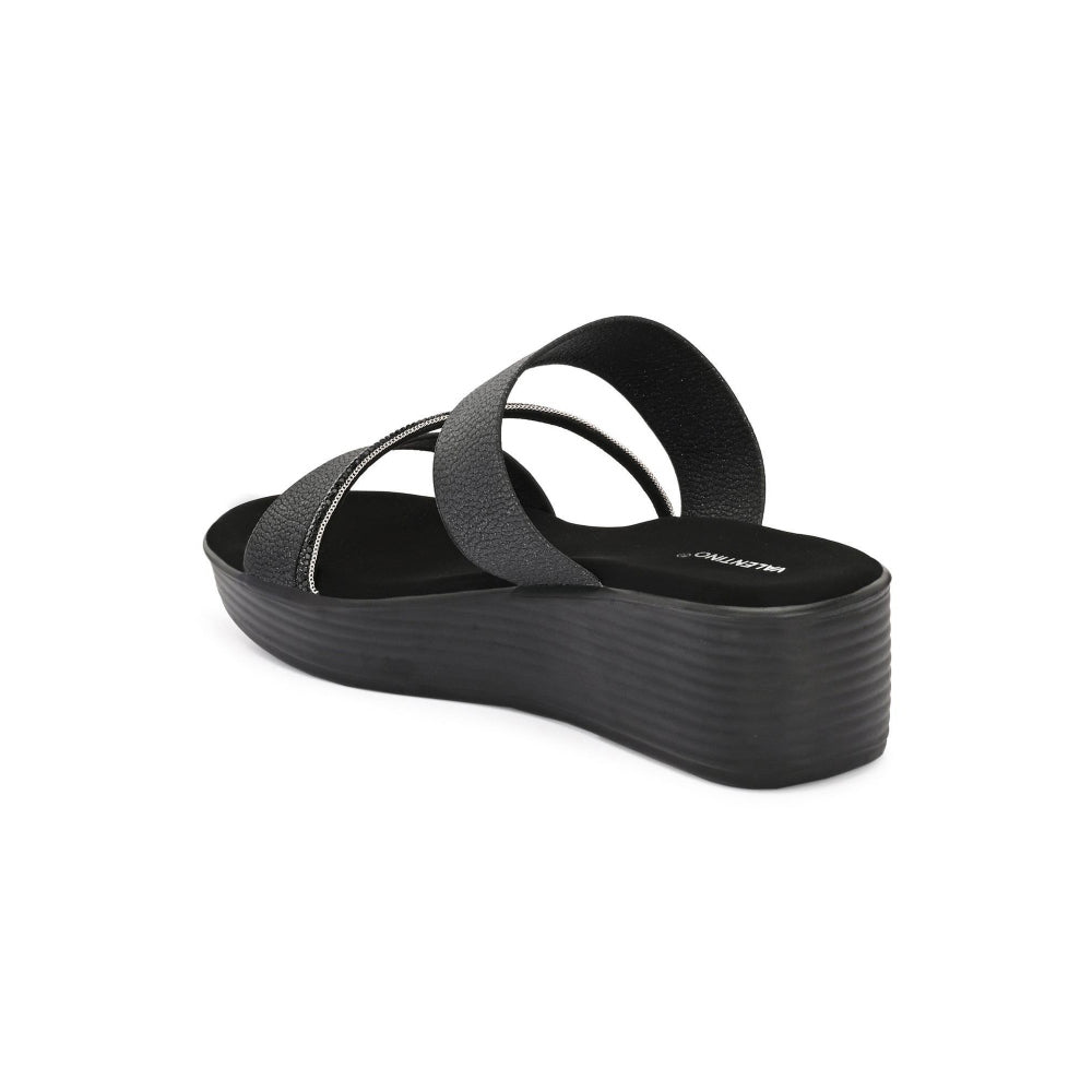 Valentino Women Black double Strap Wedge Sandals