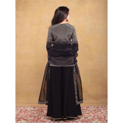 Vama Asher Black Butti Sharara With Kurti And Dupatta (Set of 3)