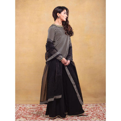 Vama Asher Black Butti Sharara With Kurti And Dupatta (Set of 3)