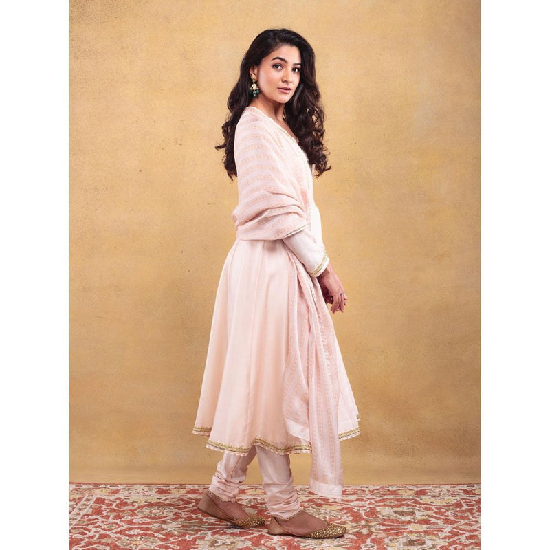 Vama Asher Blush Pink Angrakha Kurta With Churidar And Dupatta (Set of 3)