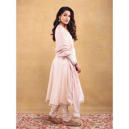 Vama Asher Blush Pink Angrakha Kurta With Churidar And Dupatta (Set of 3)