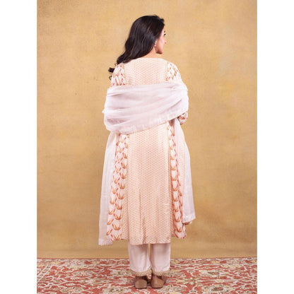 Vama Asher Blush Motif Kali Beige Kurta With Pant And Dupatta (Set of 3)