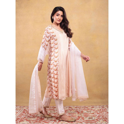 Vama Asher Blush Motif Kali Beige Kurta With Pant And Dupatta (Set of 3)