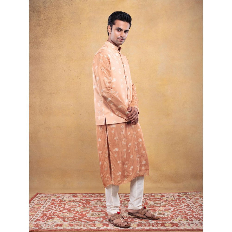 Vama Asher Rust Palm Print Nehru Jacket & Kurta with Pant (Set of 3)