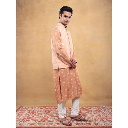 Vama Asher Rust Palm Print Nehru Jacket & Kurta with Pant (Set of 3)