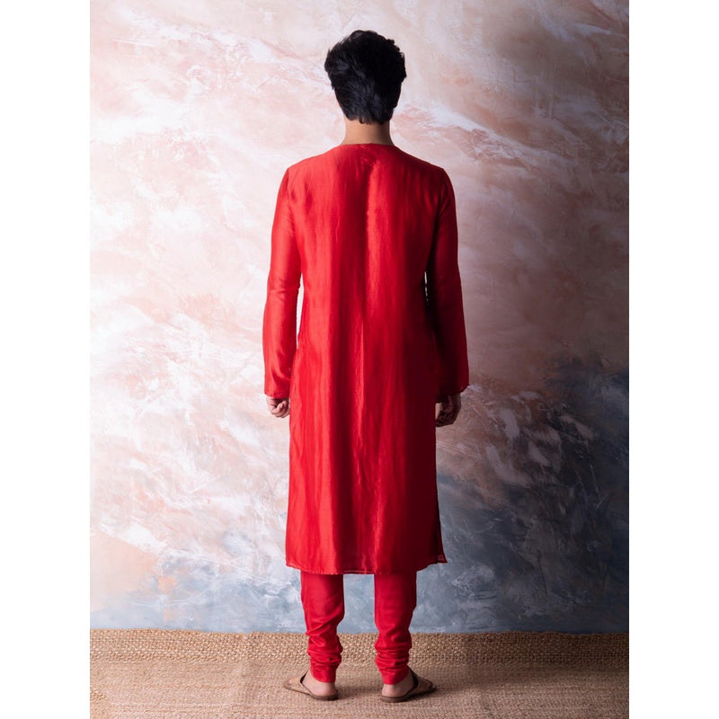 Vama Asher Red Embroidered Kurta with Churidar (Set of 2)