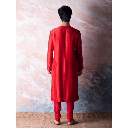 Vama Asher Red Embroidered Kurta with Churidar (Set of 2)