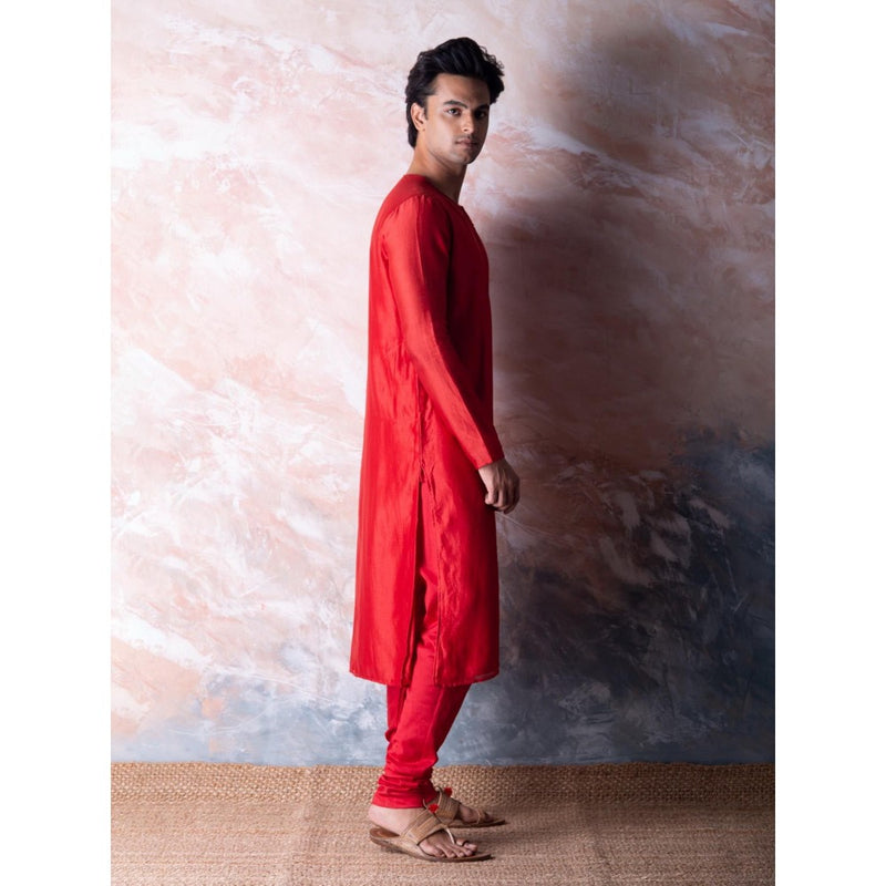 Vama Asher Red Embroidered Kurta with Churidar (Set of 2)