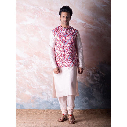 Vama Asher Blush Pink Stripe Nehru Jacket & Kurta with Churidar (Set of 3)