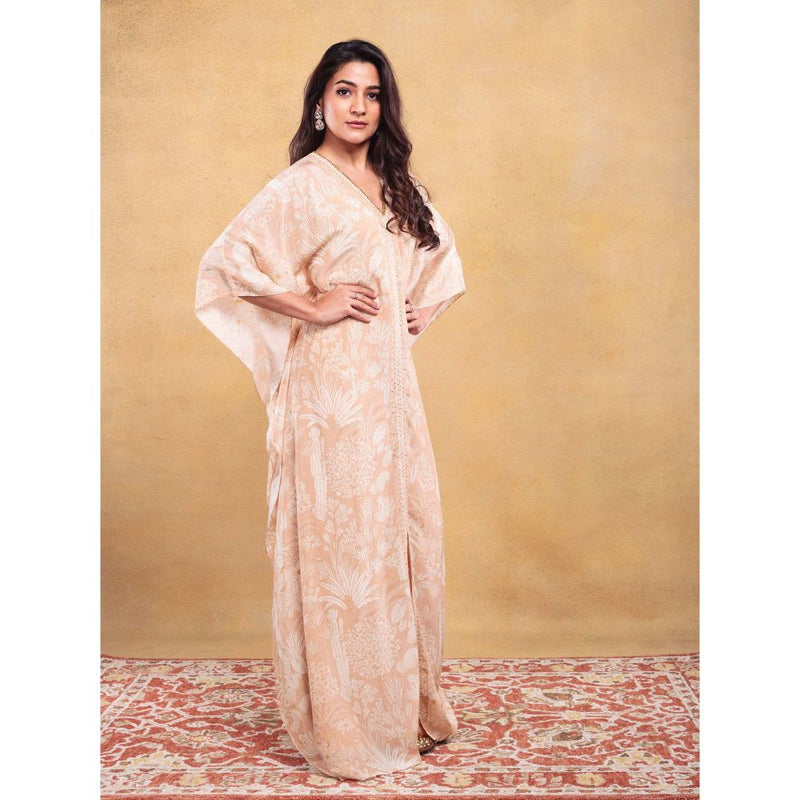Vama Asher Nude Palm Kaftan Dress