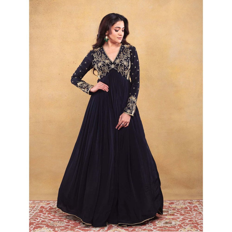 Vama Asher Black Embroidered Dress