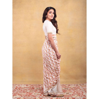 Vama Asher Blush White Embroidered Stitched Blouse