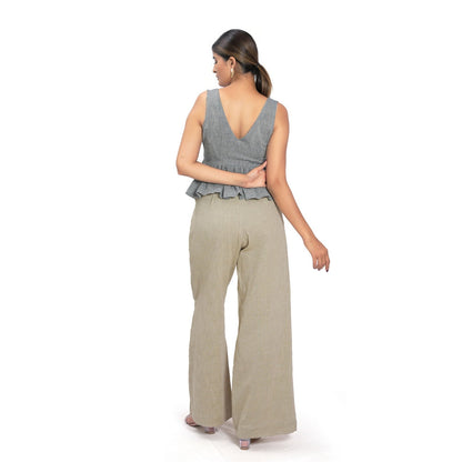 Vana Ethnics Sustainable Blue Ruffle Cotton Top