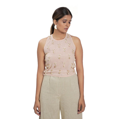 Vana Ethnics Sustainable Peach Cotton Sleeveless Top