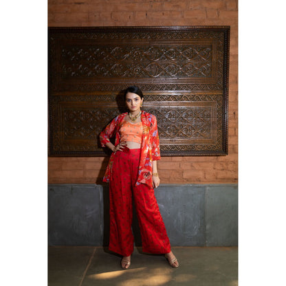 Vana Ethnics Red Palazzo with Bustier and Jacket (Set of 3)