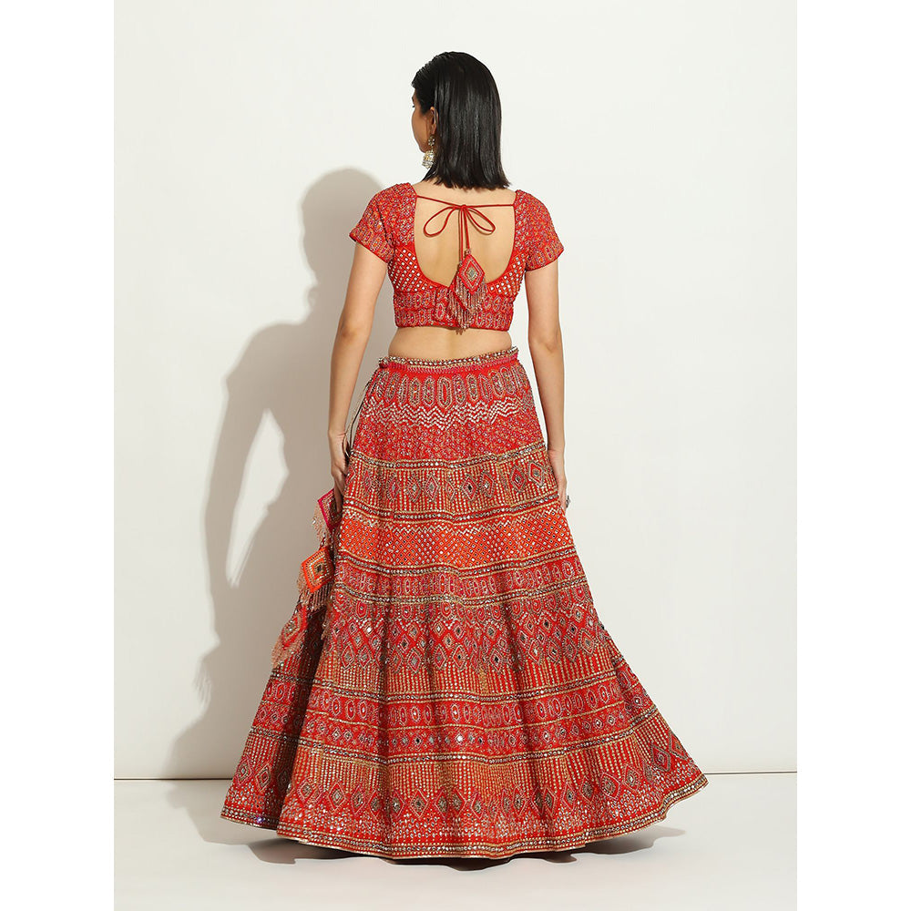 VANDANA SETHI Royal Red Coloured Lehenga with Zardozi and Thread Work (Set of 3)